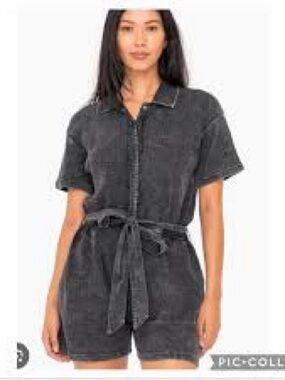 NWT Mono B Washed Black Short Sleeve Romper with Tie Waist